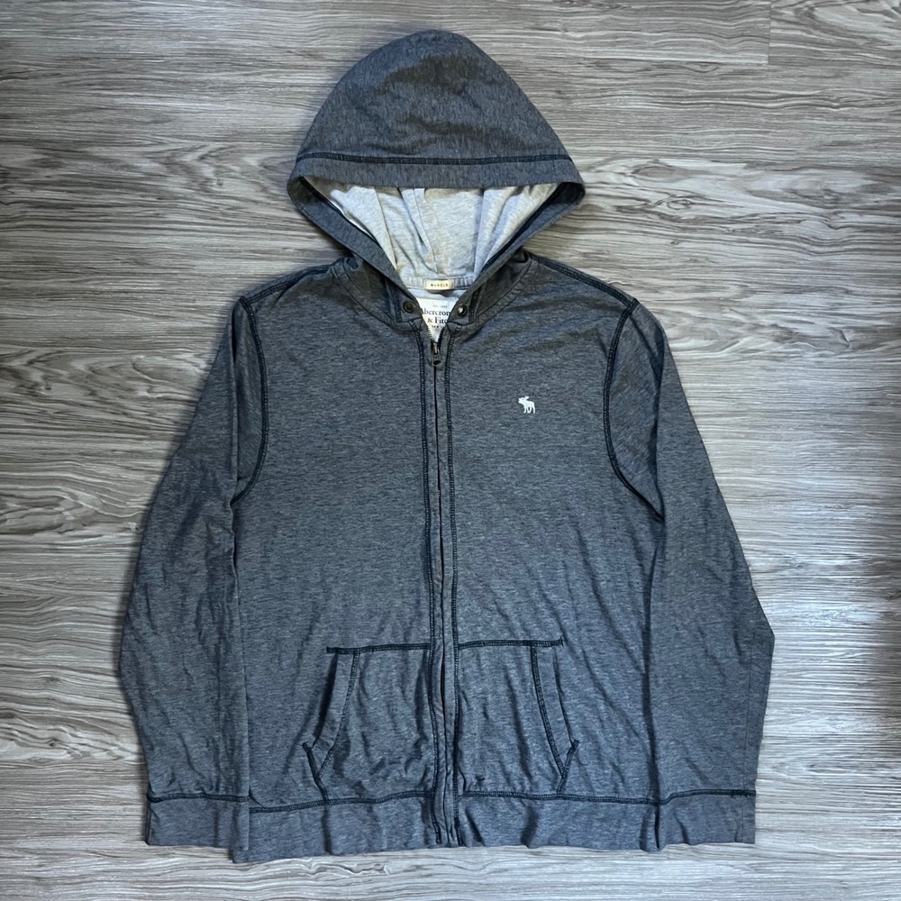 Y2K Abercrombie & Fitch Mens Full Zip Hoodie Gray Muscle Fit Micro Stripe Medium